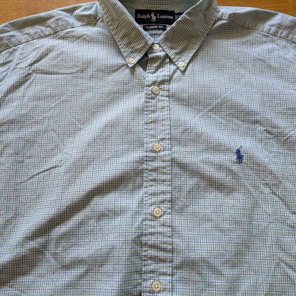 Polo Ralph Lauren Classic Fit Shirt Green Plaid Mens XXL Short Sleeve Button Up - Picture 9 of 14